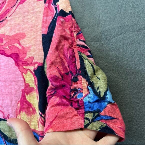 Chicos medium Linen Floral Ruched Sleeve Tee - Picture 9 of 16